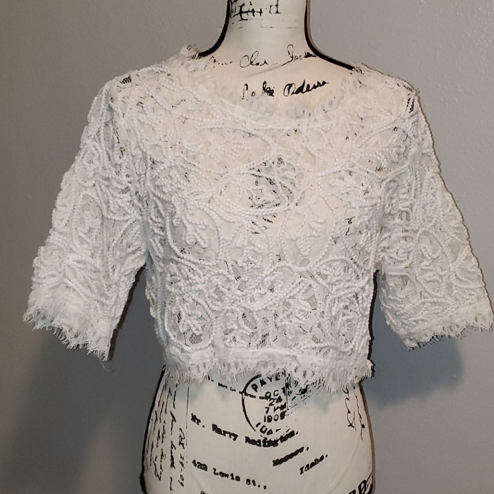 FUN White lace crop top! ZIPS ON THE SIDE
